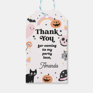 Retro Pink Black Halloween Birthday Gift Tags
