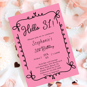 Retro Pink & Black Handwritten 31st Birthday Party Invitation