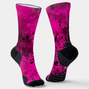 Retro Pink & Black Paint Splatter Socks