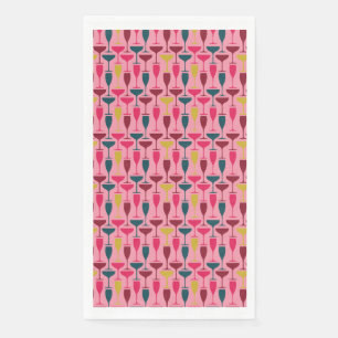 Retro pink, blue and red wine glass pattern napkin