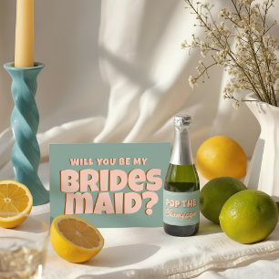 Retro Pink & Blue Funny Bridesmaid Proposal  Invitation