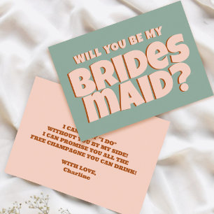Retro Pink & Blue Funny Bridesmaid Proposal Invitation