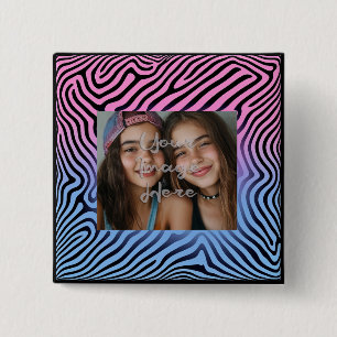 Retro Pink Blue Gradient Zebra Stripe Photo Frame 15 Cm Square Badge