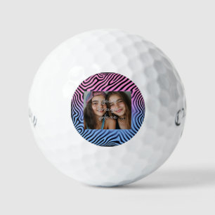 Retro Pink Blue Gradient Zebra Stripe Photo Frame Golf Balls