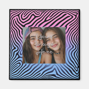 Retro Pink Blue Gradient Zebra Stripe Photo Frame Magnet