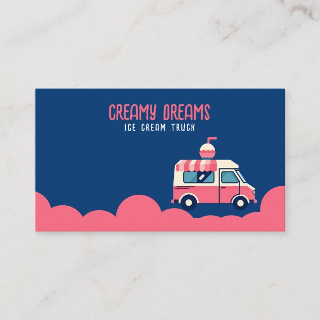 Retro Pink & Blue Ice Cream Truck in Motion Business Card (Front)