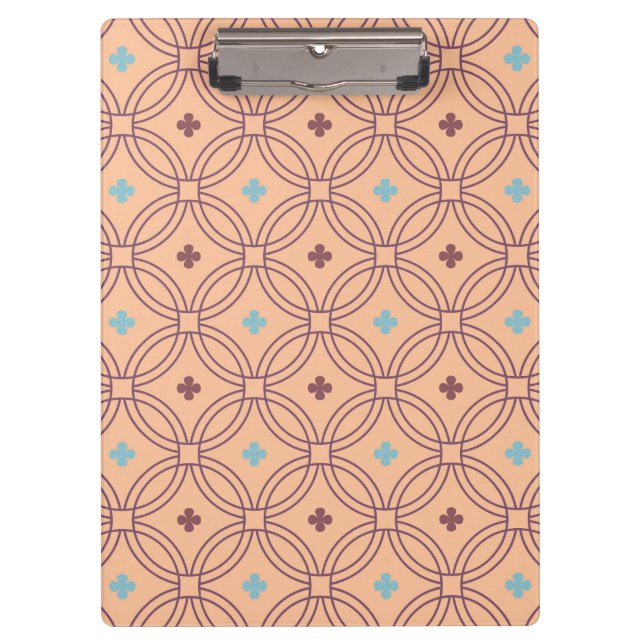Retro Pink & Blue Interlocking Geometric Pattern Clipboard (Front)