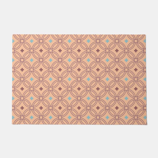 Retro Pink & Blue Interlocking Geometric Pattern Doormat (Front)