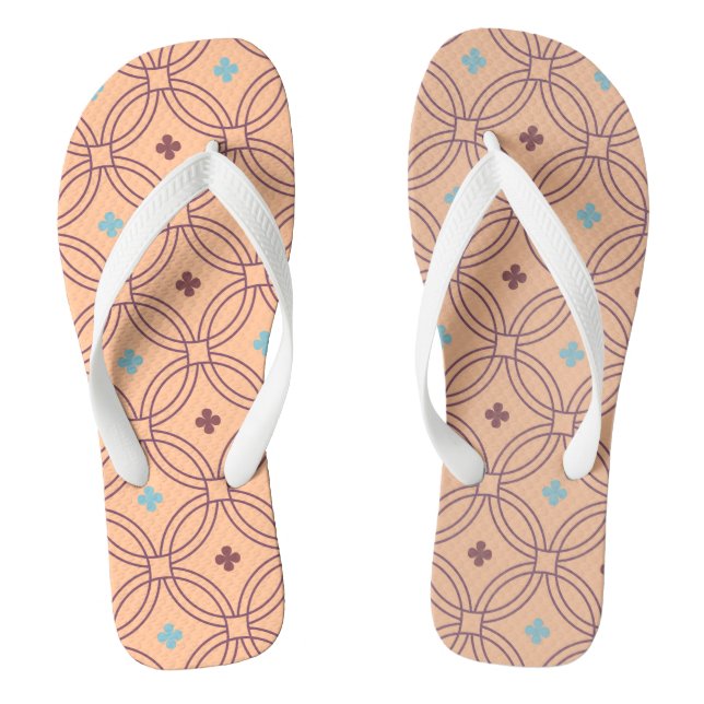 Retro Pink & Blue Interlocking Geometric Pattern Flip Flops (Footbed)