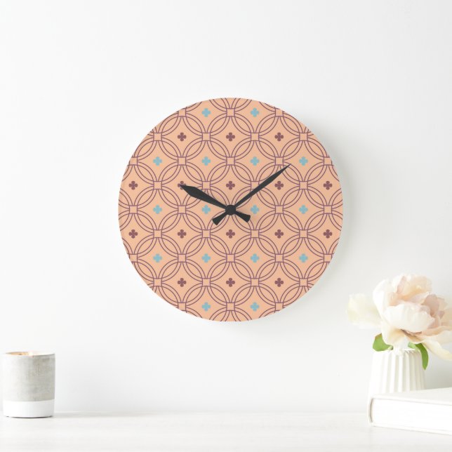 Retro Pink & Blue Interlocking Geometric Pattern Large Clock (Home)