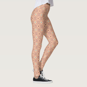 Retro Pink & Blue Interlocking Geometric Pattern Leggings