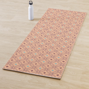 Retro Pink & Blue Interlocking Geometric Pattern Yoga Mat