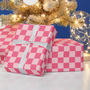Retro Pink Blush Pink Tartan Plaid Christmas Wrapping Paper