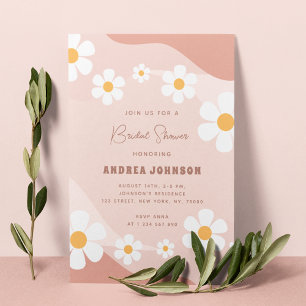 Retro Pink Boho Daisy Floral Script Bridal Shower Invitation