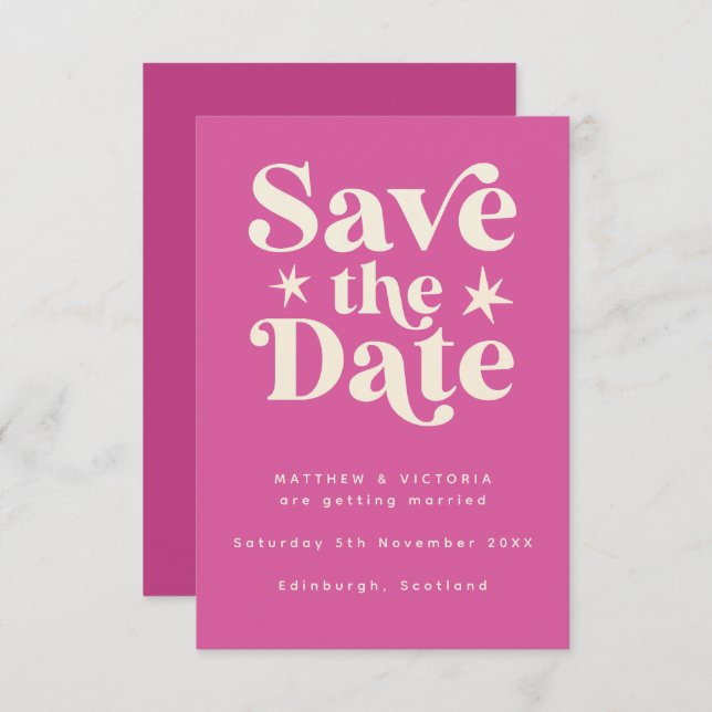 Retro Pink Boho Simple Save the Date Card (Front/Back)