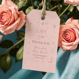 Retro Pink Bow Cafe Bebe Girl Coffee Baby Shower Gift Tags