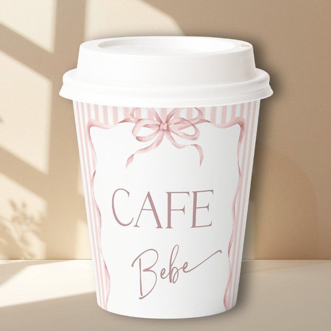 Retro Pink Bow Cafe Bebe Girl Coffee Baby Shower Paper Cups (Creator Uploaded)