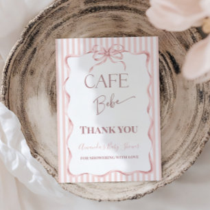 Retro Pink Bow Cafe Bebe Girl Coffee Baby Shower Thank You Card