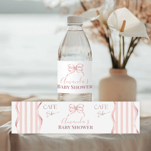Retro Pink Bow Cafe Bebe Girl Coffee Baby Shower Water Bottle Label