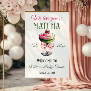 Retro Pink Bow Love You Matcha Baby Shower Welcome Poster