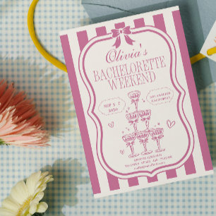 Retro Pink Bow & Martini Bachelorette & Itinerary Invitation