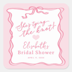 Retro Pink Bow She's Tying the Knot Square Sticker