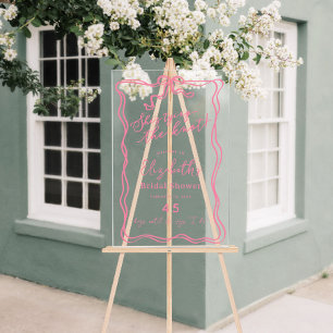 Retro Pink Bow She's Tying the Knot Welcome Acrylic Sign