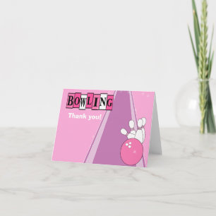 Retro Pink Bowling Party Folded Thank you notes