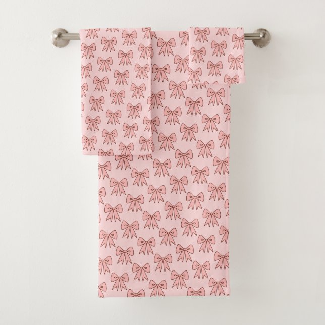 Retro Pink Bows Bathroom Towel Set (Insitu)