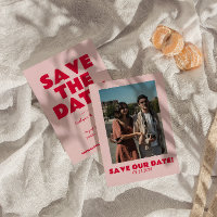 Retro Pink Bright Funky Bold Modern Photo Wedding