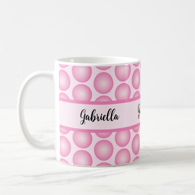 Retro Pink Bubble Dots Name Script Font Mug (Left)