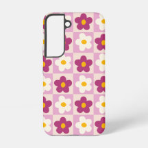 Retro Pink & Burgundy Flower Chequerboard Pattern