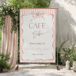 Retro Pink Cafe Bebe Coffee Baby Shower Welcome Poster