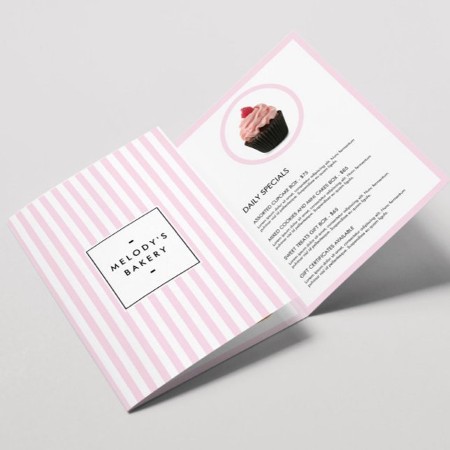 Retro Pink Candy Stripes Bakery Catering Brochure (Creator Uploaded)