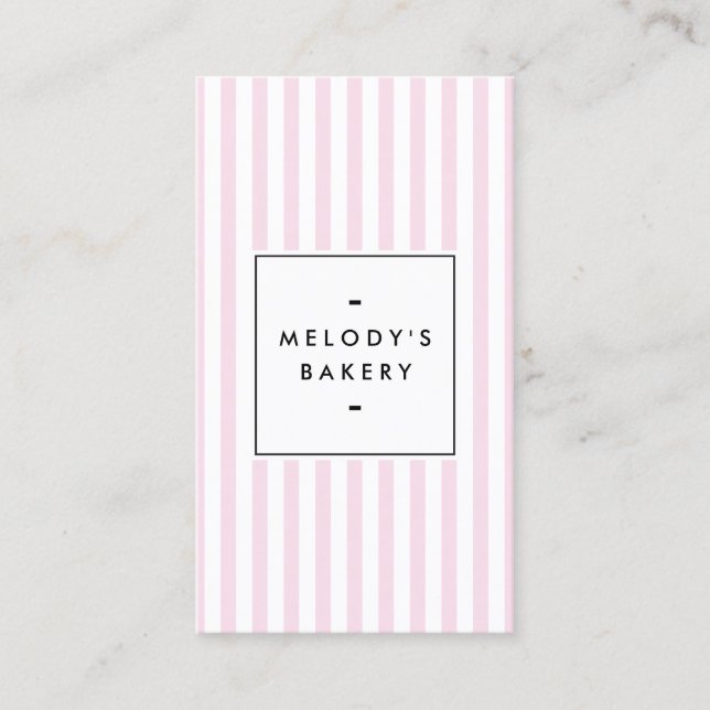 Retro Pink Candy Stripes Bakery Social Media Business Card (Front)