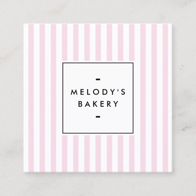 Retro Pink Candy Stripes Bakery Square Business Card (Front)