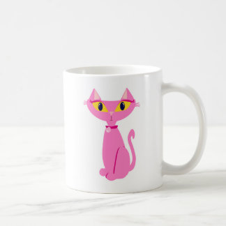 Retro Pink Cat Cute Fun Cartoon Design Coffee Mug