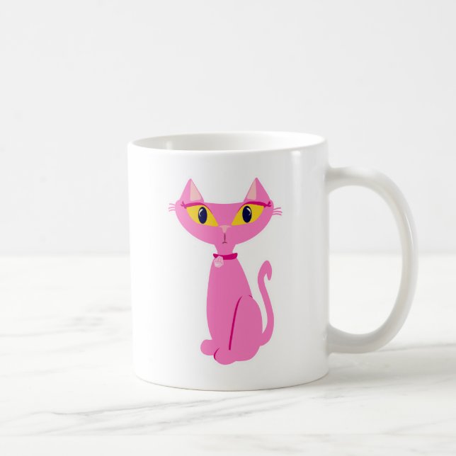 Retro Pink Cat Cute Fun Cartoon Design Coffee Mug (Right)