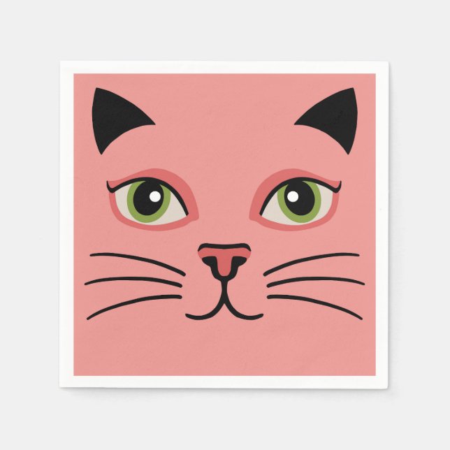 Retro Pink Cat Napkin (Front)