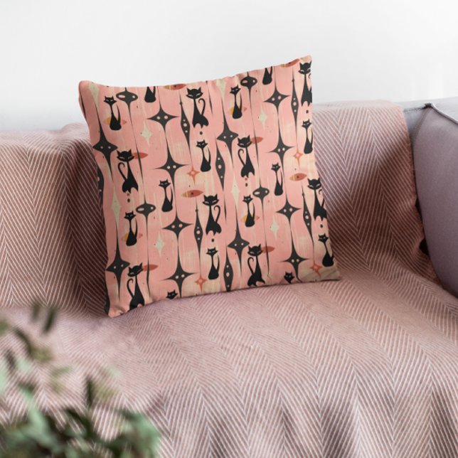 Retro Pink Cats Mid Century  Cushion (Creator Uploaded)