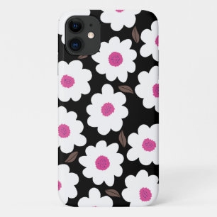 Retro Pink Checkered Floral Pattern iPhone 11 Case