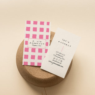 Retro Pink Checkered Trendy Boho Funky Girly Fun Business Card