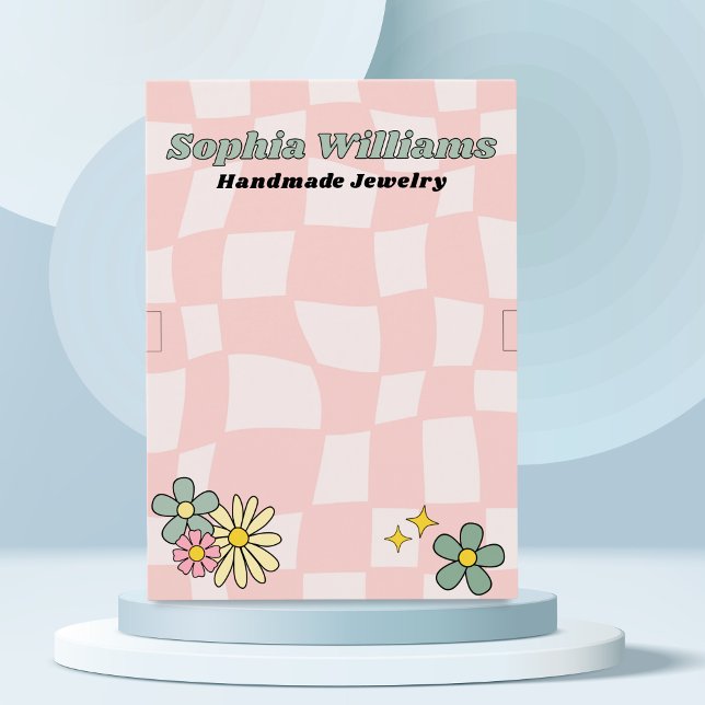 Retro Pink Chequered Bracelet Jewellery Display Ca Calling Card (Fun and playful jewelry display card. Pink checker background. )
