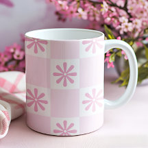 Retro Pink Chequered Chequered Floral Pattern