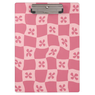 Retro Pink Chequered Floral Pattern Clipboard