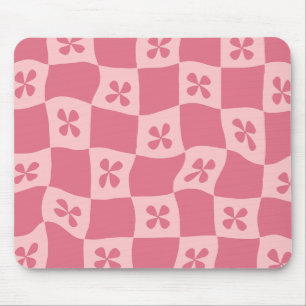 Retro Pink Chequered Floral Pattern Mouse Mat