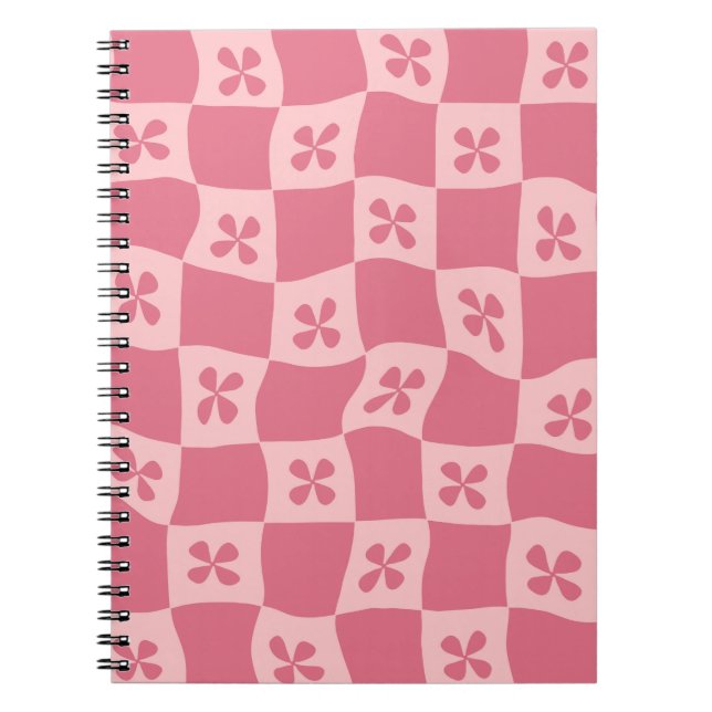 Retro Pink Chequered Floral Pattern Notebook (Front)