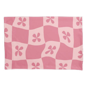 Retro Pink Chequered Floral Pattern Pillowcase