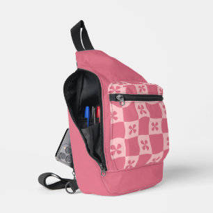Retro Pink Chequered Floral Pattern Sling Bag