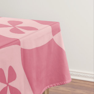Retro Pink Chequered Floral Pattern Tablecloth